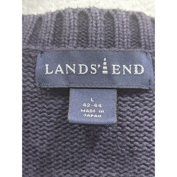 Lands’ End Mens Large Crewneck Sweater Navy Blue Cotton Pullover - Picture 3 of 6